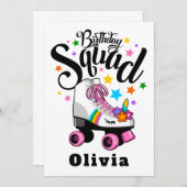 誕生日チーム、ユニコーン、ローラースケート 招待状 (正面/裏面)