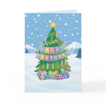 誕生日ツリーカード – メリークリスマス&誕生日