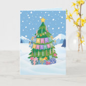誕生日ツリーカード – メリークリスマス&誕生日 カード (黄色い花)