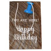 誕生日ツリーリングや輪とプッシュピン ミディアムペーパーバッグ (正面)