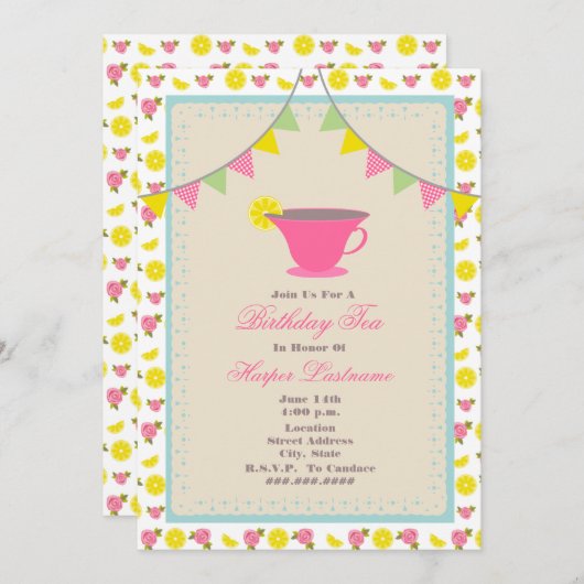 誕生日ティーパーティの招待状 招待状 (正面/裏面)