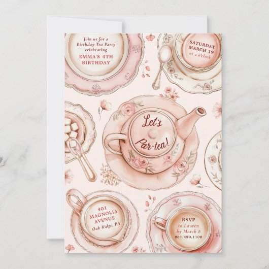 誕生日ティーパーティの招待状 招待状 (正面)