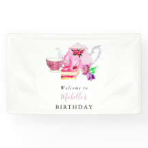 誕生日ティーパーティーウェルカムウォーターカラーキュートピンク