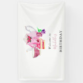 誕生日ティーパーティーウェルカムウォーターカラーキュートピンク 横断幕 (縦)