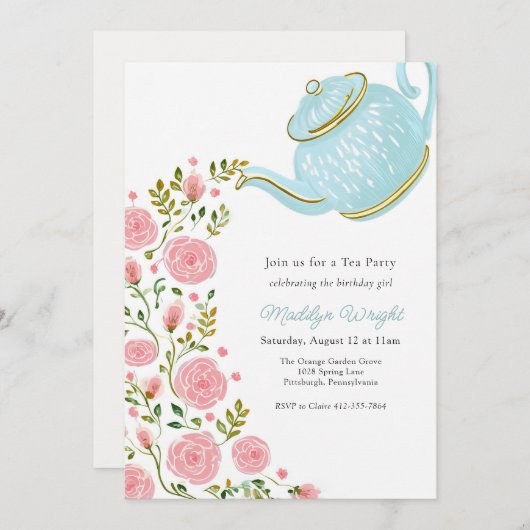 誕生日ティーパーティーシャワー 招待状 (正面/裏面)