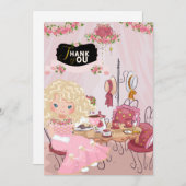 誕生日ティーパーティー1サンキューカード 招待状 (正面/裏面)