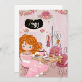 誕生日ティーパーティー3サンキューカード 招待状 (正面/裏面)
