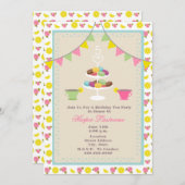 誕生日ティーパーティー+マカロン招待状 招待状 (正面/裏面)