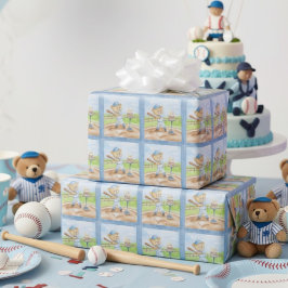 誕生日ティーボールテディベア野球水彩 ラッピングペーパー