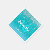 誕生日ティール（緑がかった色）グリッターブルーグリーンアクアモノグラム スタンダードカクテルナプキン (角)