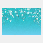 誕生日ティール（緑がかった色）グリッターブルーシーグリーンスパークル ラッピングペーパーシート (正面3)
