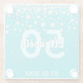 誕生日ティール（緑がかった色）グリーングリッター名ダイアモンズグラム ガラスコースター (裏面)