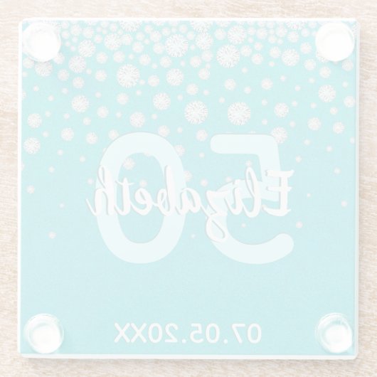 誕生日ティール（緑がかった色）グリーングリッター名ダイアモンズグラム ガラスコースター (裏面)