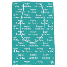 誕生日ティール（緑がかった色）ターコイタイポグラフィ ミディアムペーパーバッグ