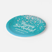 誕生日ティール（緑がかった色）ブルーグリーングリッター名 ペーパープレート (アングル)