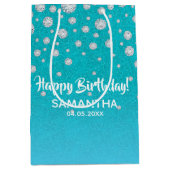 誕生日ティール（緑がかった色）ブルーグリーングリッター名 ミディアムペーパーバッグ (正面)