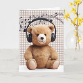 誕生日テディベアとヘッドフォン カード (黄色い花)