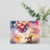 誕生日テディベアハート型バルーン シーズンポストカード (スタンド正面)