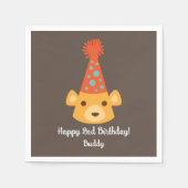 誕生日テディベアパーティー帽子をかぶる スタンダードカクテルナプキン (正面)