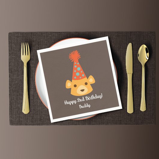 誕生日テディベアパーティー帽子をかぶる スタンダードカクテルナプキン