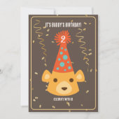 誕生日テディベアパーティー帽子をかぶる 招待状 (正面)