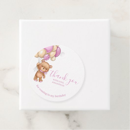 誕生日テディベアピンクありがとうメッセージカード フェイバータグ (インサイチュ)