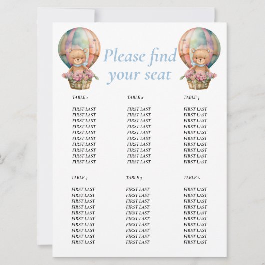 誕生日テディーバルーン 招待状 (正面)