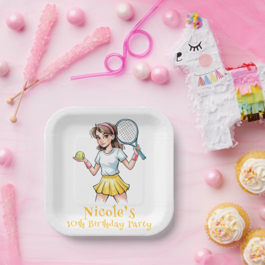 誕生日テニスエースガールお祝い ペーパープレート (パーティー)