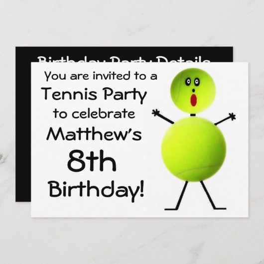誕生日テニスパーティの招待状 招待状 (正面/裏面)