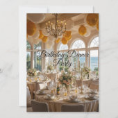 誕生日ディナエレガントーパーティー金ゴールドホワイトダイニング 招待状 (正面)