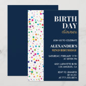 誕生日ディナーのためにネイビーブルーの紙吹雪 92歳の誕生日 招待状 (正面/裏面)