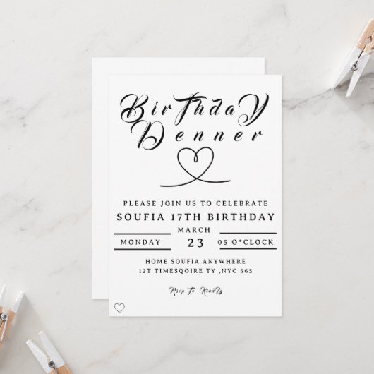 誕生日ディナーの招待状、編集可能な誕生日ディナーのデジタル招待状 招待状 (正面/裏面インサイチュ)