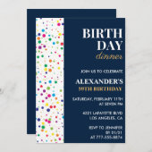 誕生日ディナーネイビーブルー紙吹雪59歳の誕生日 招待状 (正面/裏面)