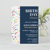 誕生日ディナーネイビーブルー紙吹雪99th誕生日 招待状 (スタンド正面)