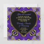 誕生日ディナーパーティーパープル金ゴールド招待状 招待状 (裏面)