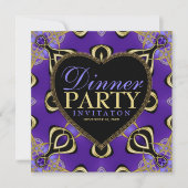 誕生日ディナーパーティーパープル金ゴールド招待状 招待状 (正面)