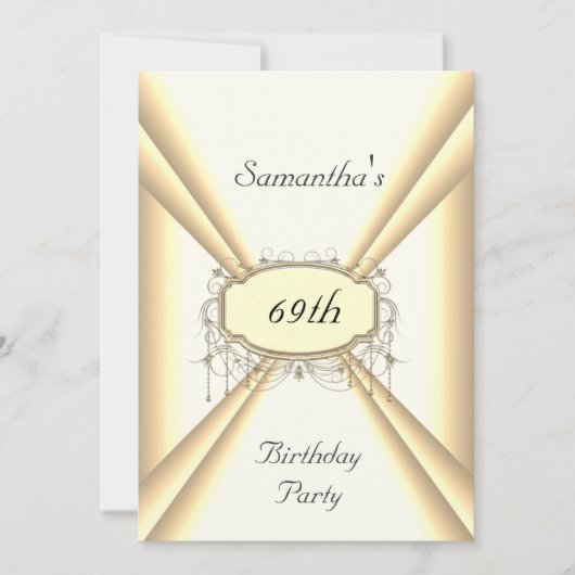 誕生日ディナーパーティー白と黄色の金ゴールド 招待状 (正面)