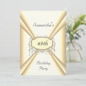誕生日ディナーパーティー白と黄色の金ゴールド 招待状 (スタンド正面)