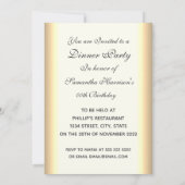 誕生日ディナーパーティー白と黄色の金ゴールド 招待状 (裏面)