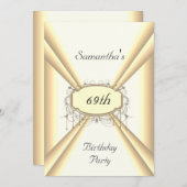 誕生日ディナーパーティー白と黄色の金ゴールド 招待状 (正面/裏面)