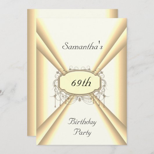 誕生日ディナーパーティー白と黄色の金ゴールド 招待状 (正面/裏面)