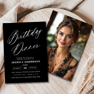 誕生日ディナーフォト白黒モダン 招待状