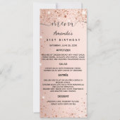 誕生日ディナーメニューバラ金ゴールドグリッターカード 招待状 (正面)