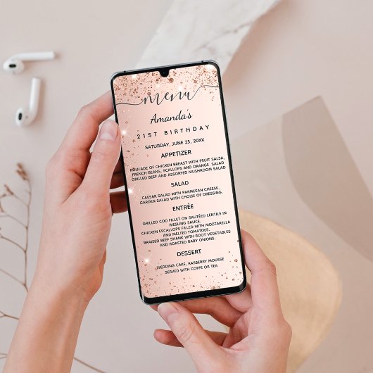 誕生日ディナーメニューバラ金ゴールドグリッターカード 招待状