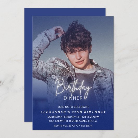 誕生日ディナー22nd誕生日の招待フォトメンズ 招待状 (正面/裏面)