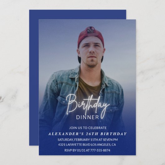 誕生日ディナー26th誕生日の招待フォトメンズ 招待状 (正面/裏面)