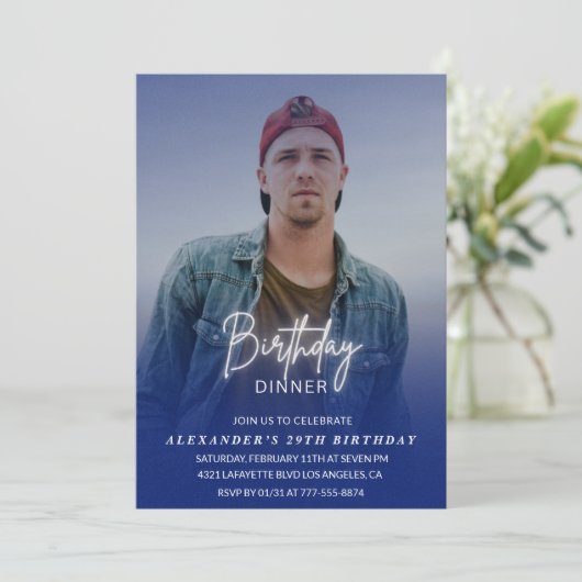誕生日ディナー29th誕生日の招待フォトメンズ 招待状 (スタンド正面)