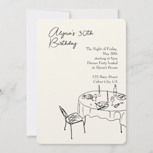 誕生日ディナー30歳の誕生日パーティー 招待状 (正面)
