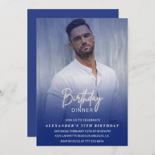 誕生日ディナー57th誕生日の招待フォトメンズ 招待状 (正面/裏面)