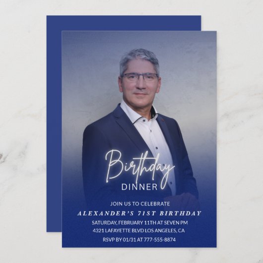 誕生日ディナー71歳の誕生日の招待フォトメンズ 招待状 (正面/裏面)